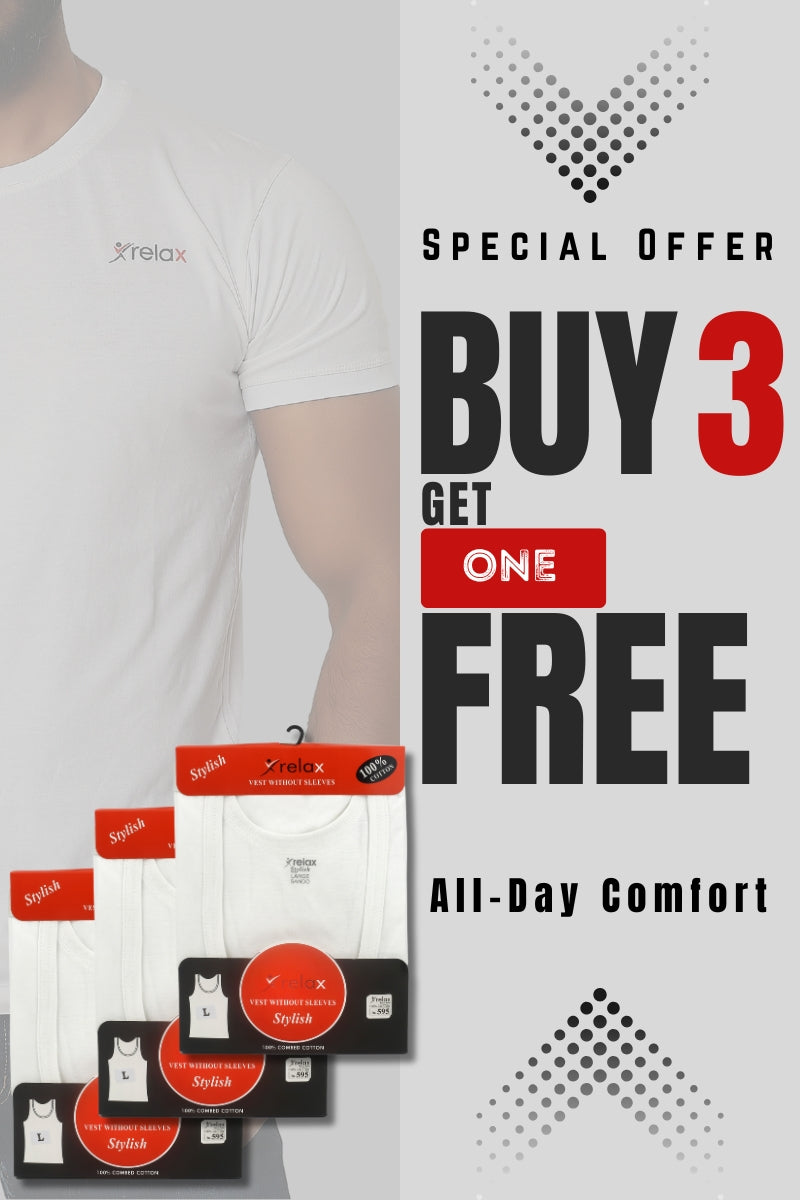 relax vest white (with sleeves) 100% cotton (BUY 3 GET 1 FREE)