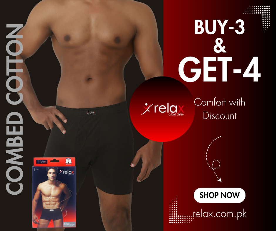 Relax Boxershort Black (100% Cotton) (UY 3 GET 4)