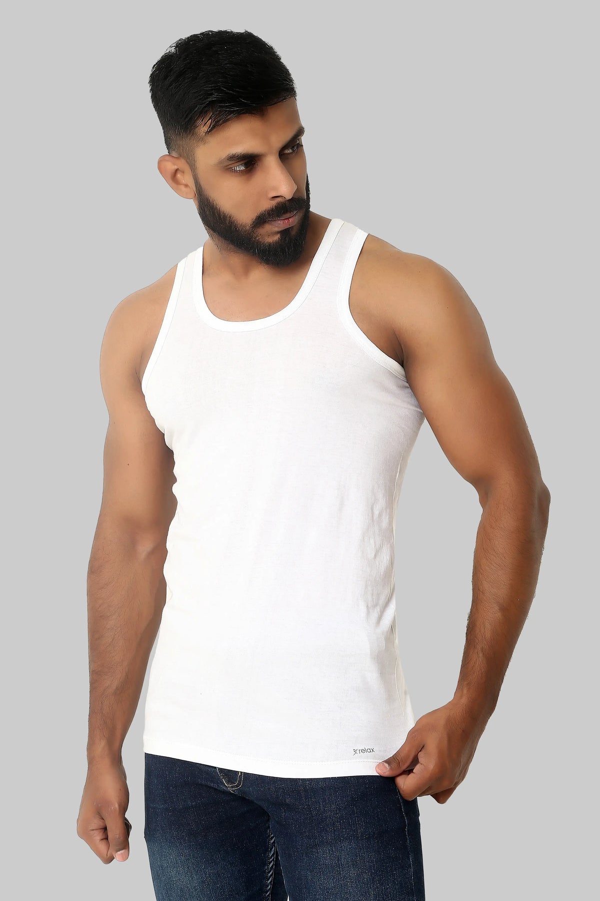 relax vest white(Sleeves Less) 100% cotton